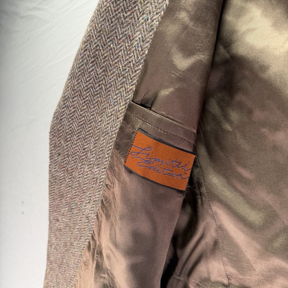 Vintage Herringbone Tweed Wool Blazer Mens 42 Brown Sport Coat Jacket Proffesor - Picture 7 of 13
